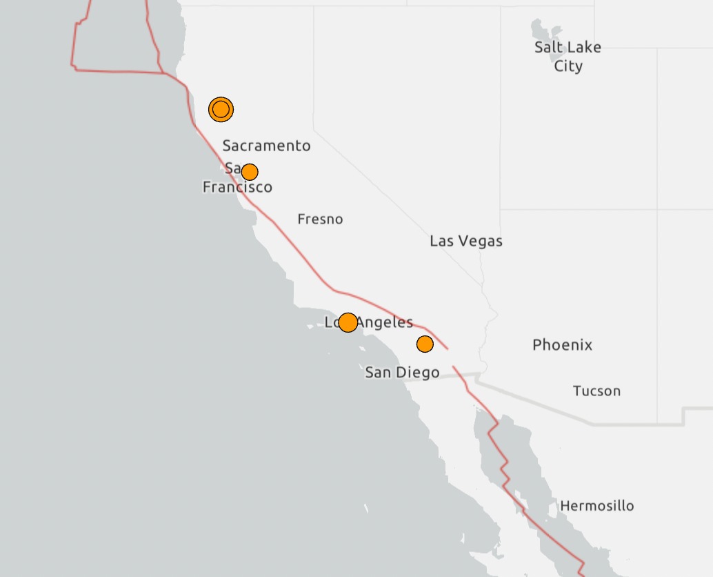 5 sismos en California.